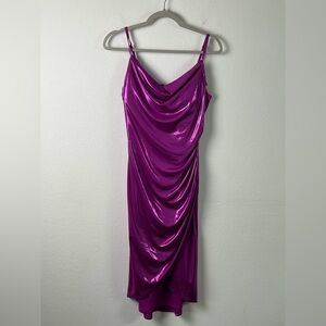 Guess Liquid Foil Ruched Cowl Neck Sleeveless Slip Dress Size Small